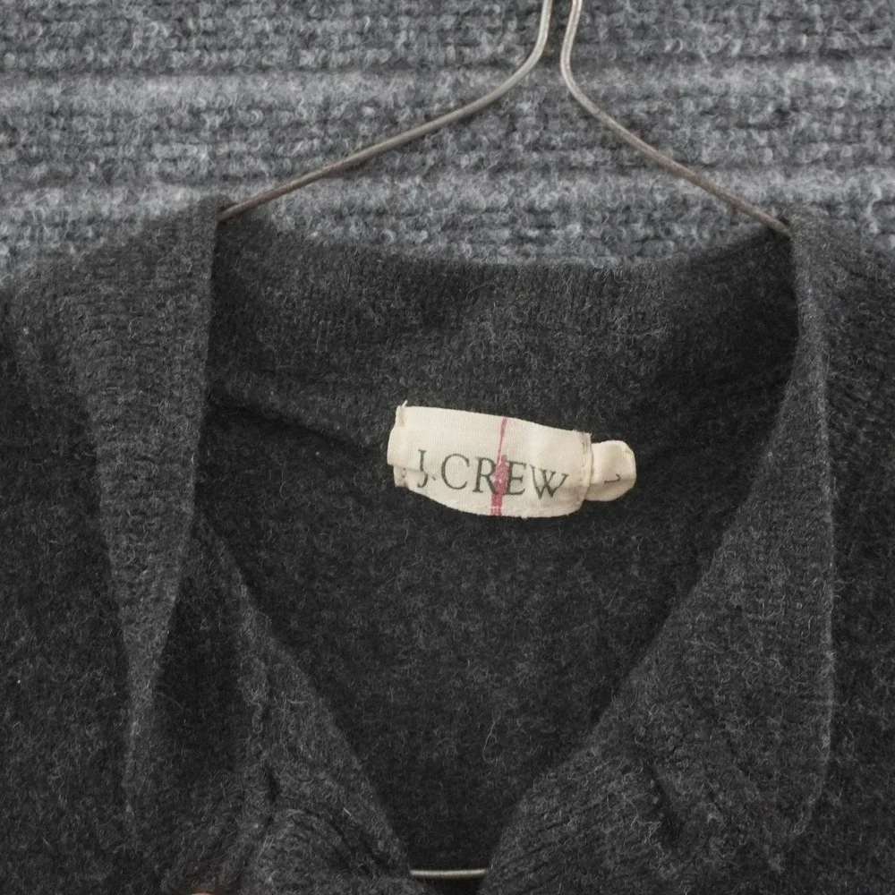 Vintage 90s J. Crew Oarsman Henley Sweater Large Gray Wool Long Sleeve Pullover